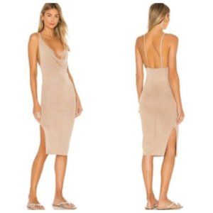 Superdown Womens Revolve Sabrina Knit Midi Dress Nude Metallic Lurex Knit Size S